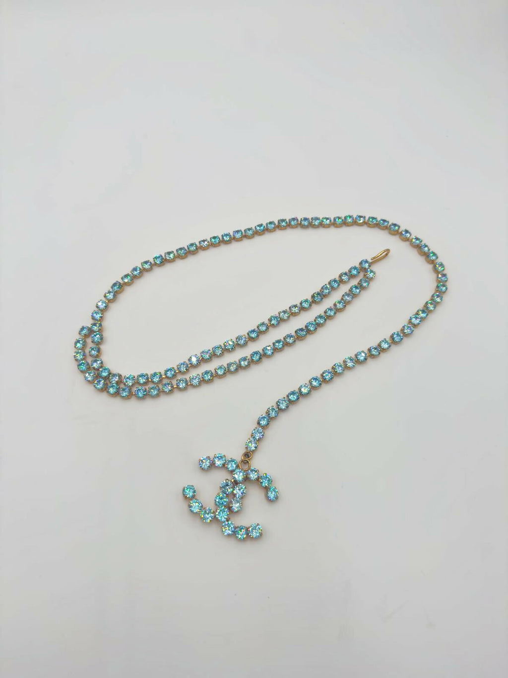 Chanel Vintage Barbie 1995P Baby Blue Iridescent Dangle Belt