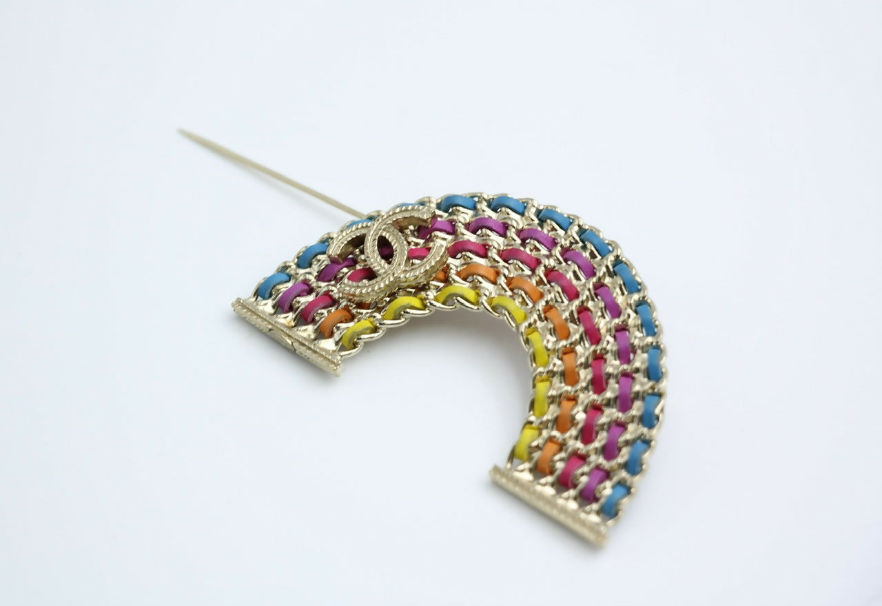 Chanel B18P Leather Rainbow Chain Brooch