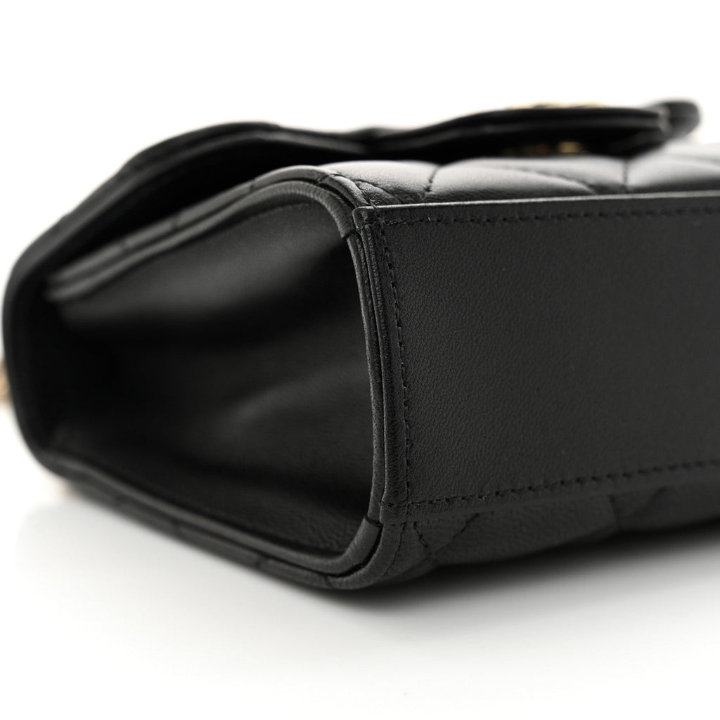 Lambskin Quilted Top Handle Flap Clutch With Chain  Black