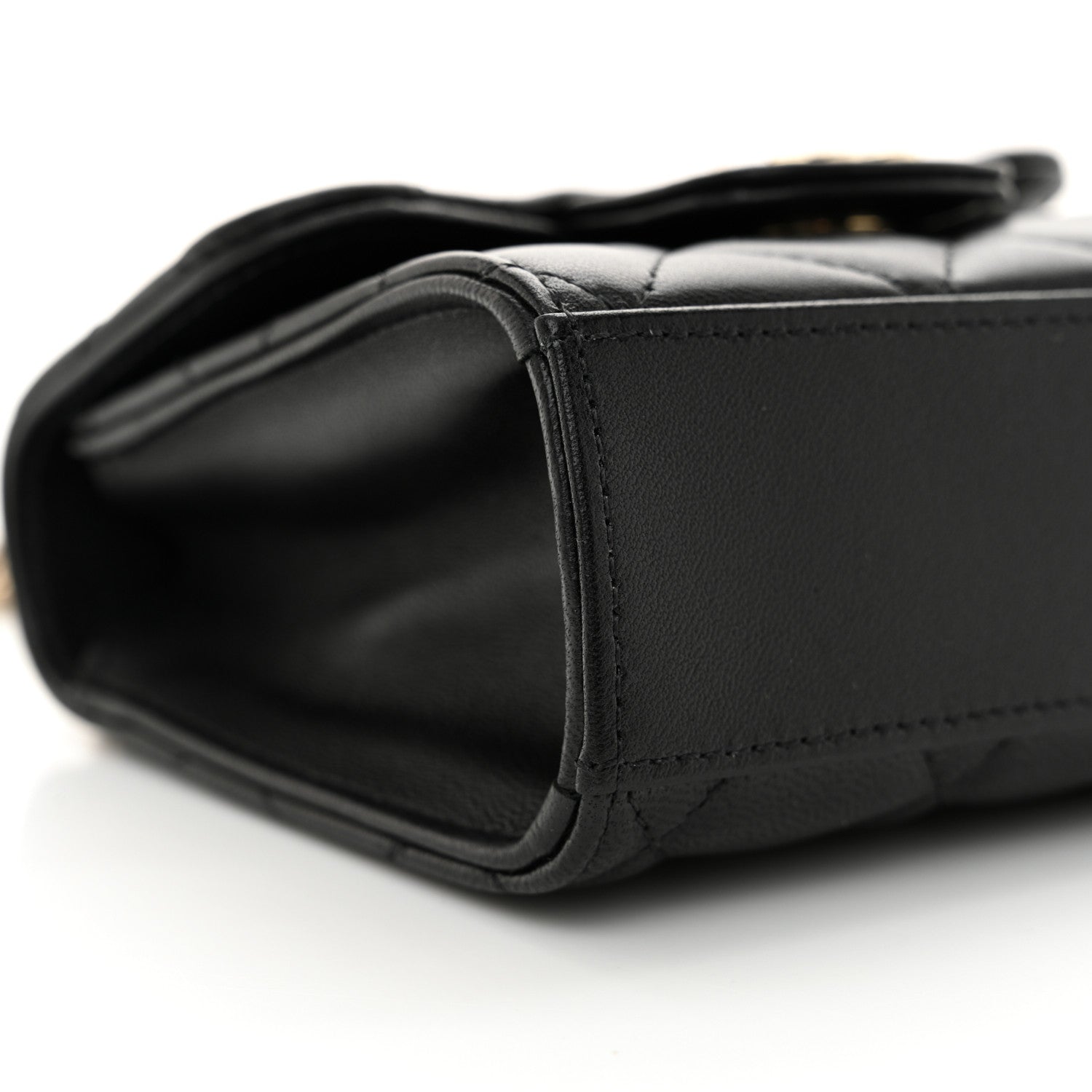 Lambskin Quilted Top Handle Flap Clutch With Chain  Black