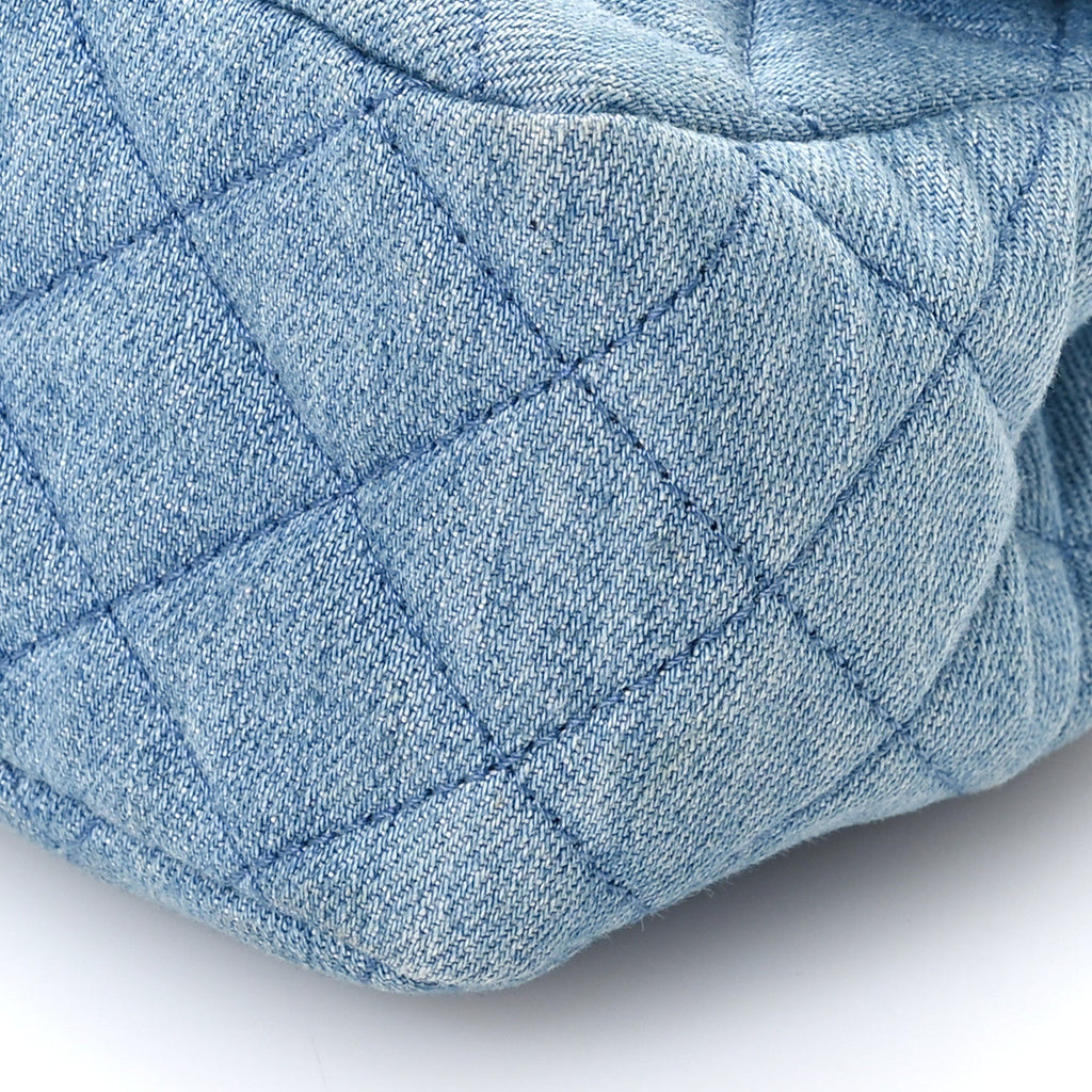 Denim Quilted Mini Pearl Crush Flap Blue