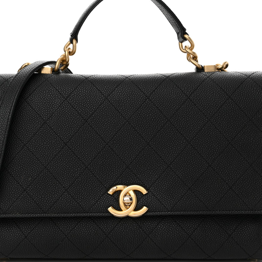 Grained Calfskin Stitched Flap Black