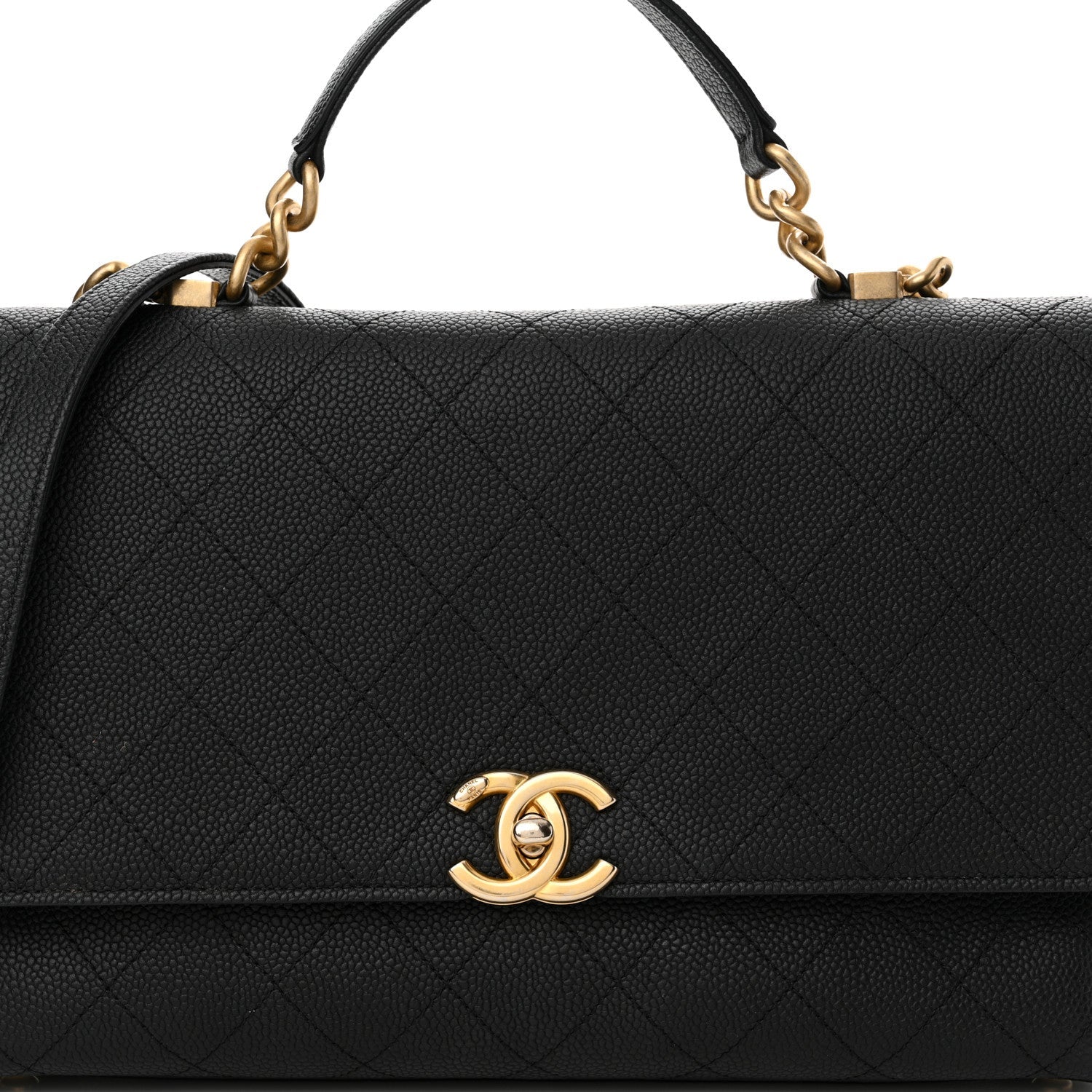 Grained Calfskin Stitched Flap Black