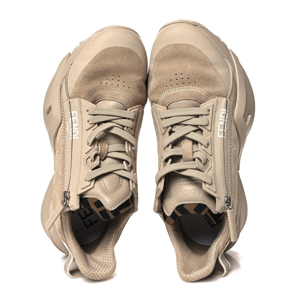 Suede Tessuto FF Fendi Flow Low Top Sneakers 39 Beige Tobacco Black
