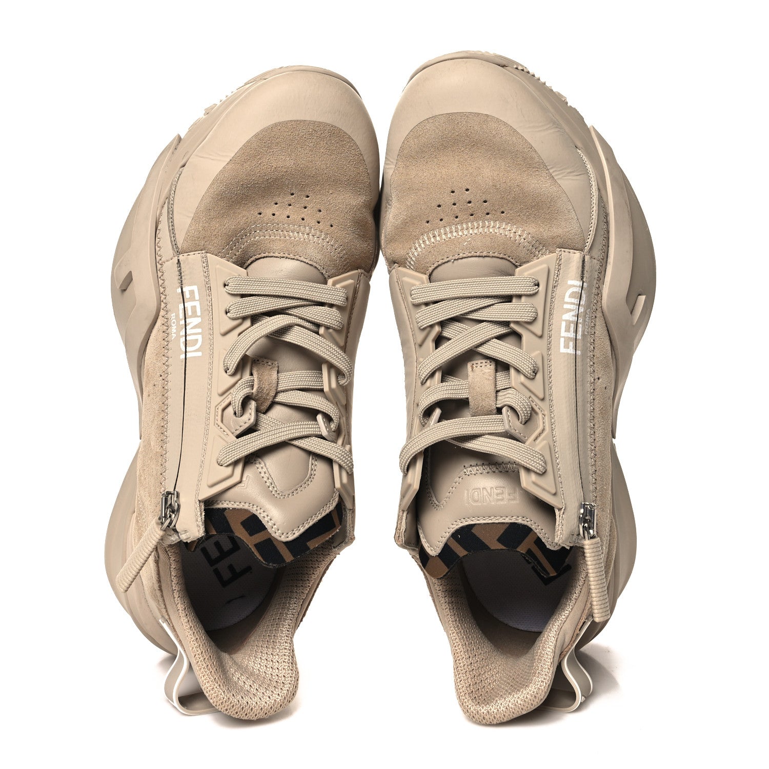 Suede Tessuto FF Fendi Flow Low Top Sneakers 39 Beige Tobacco Black