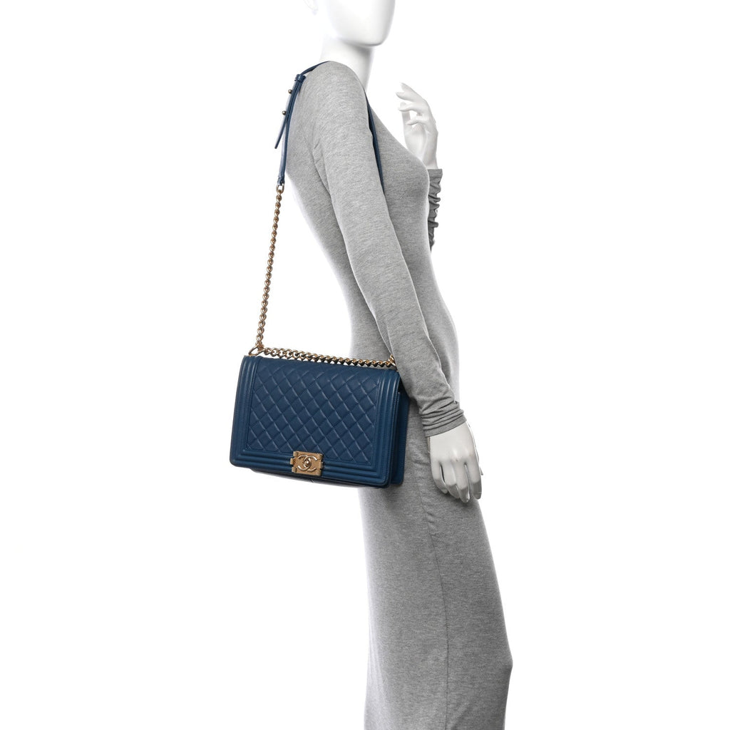 Lambskin Quilted New Medium Boy Flap Dark Blue