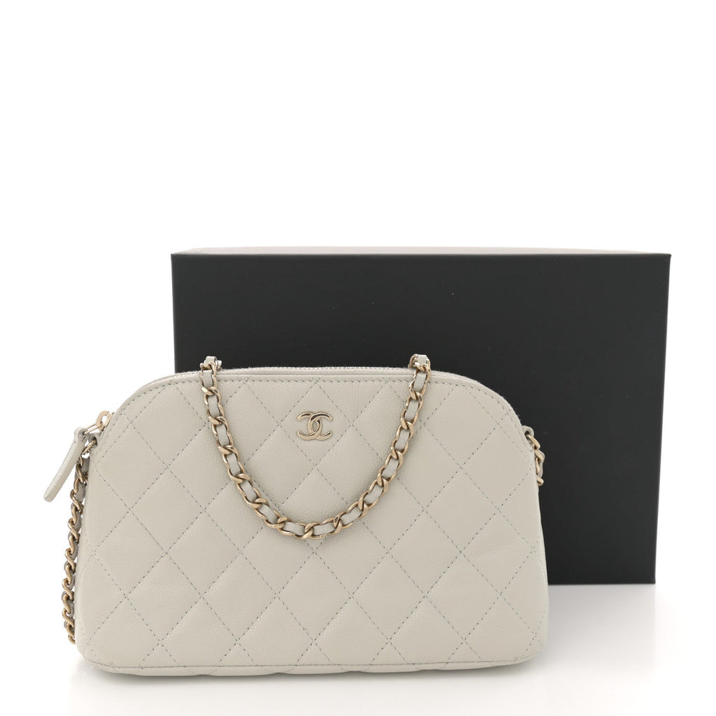 Caviar Quilted Classic Clutch With Chain Light Grey