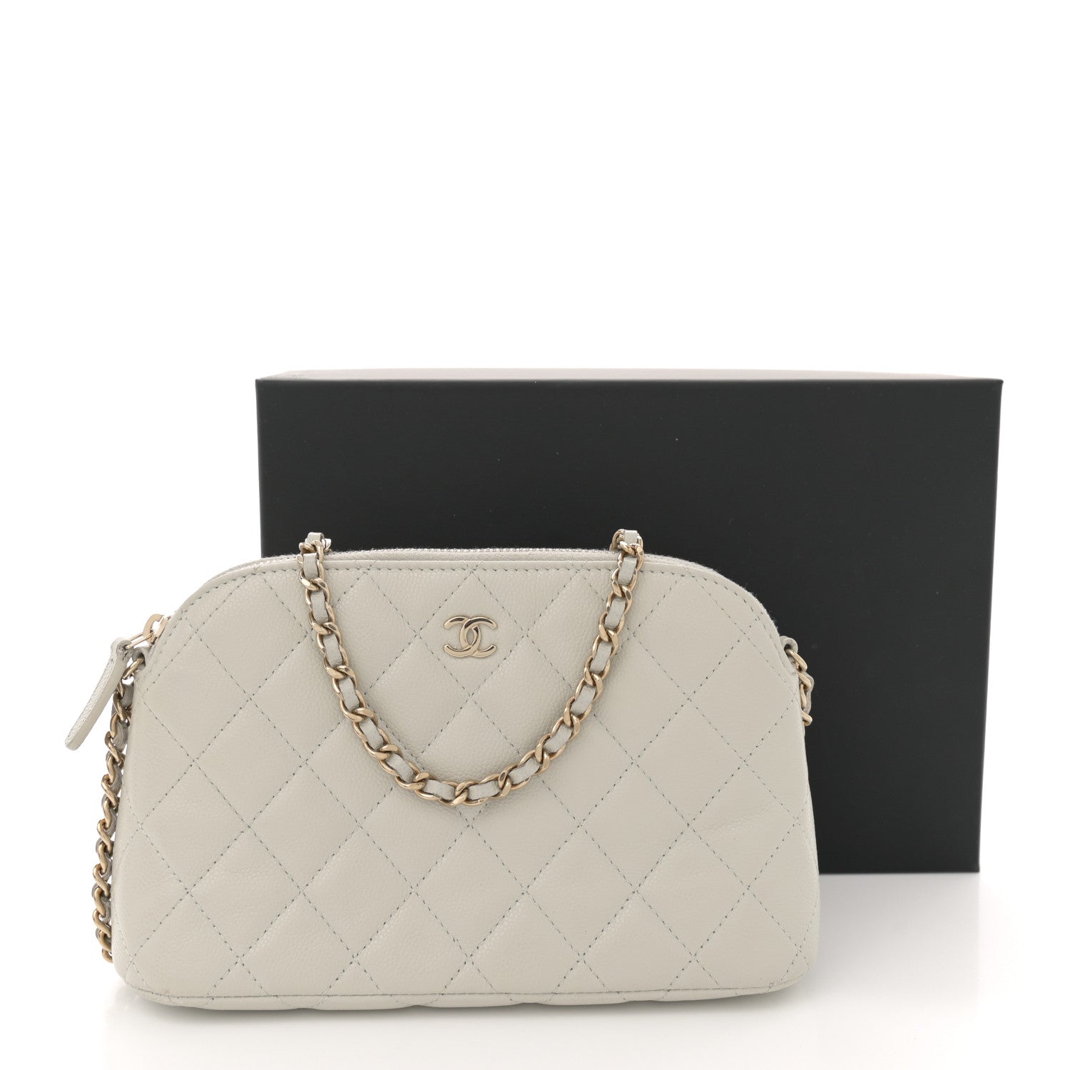 Caviar Quilted Classic Clutch With Chain Light Grey