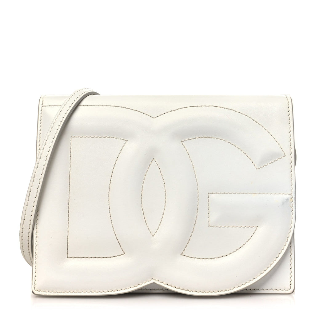 Calfskin DG Logo Flap Crossbody Bag White