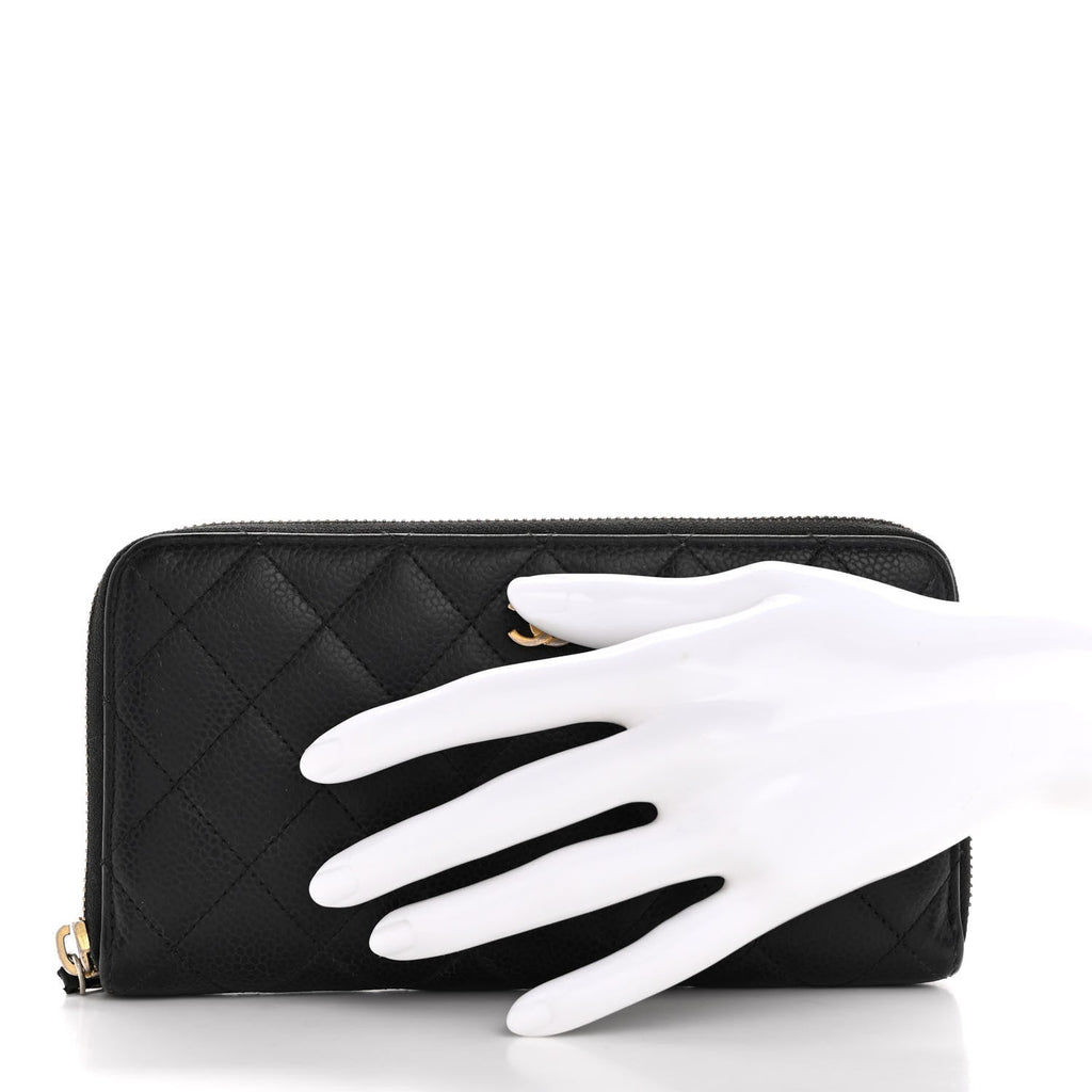 Caviar Quilted Large Gusset Zip Around Wallet Black