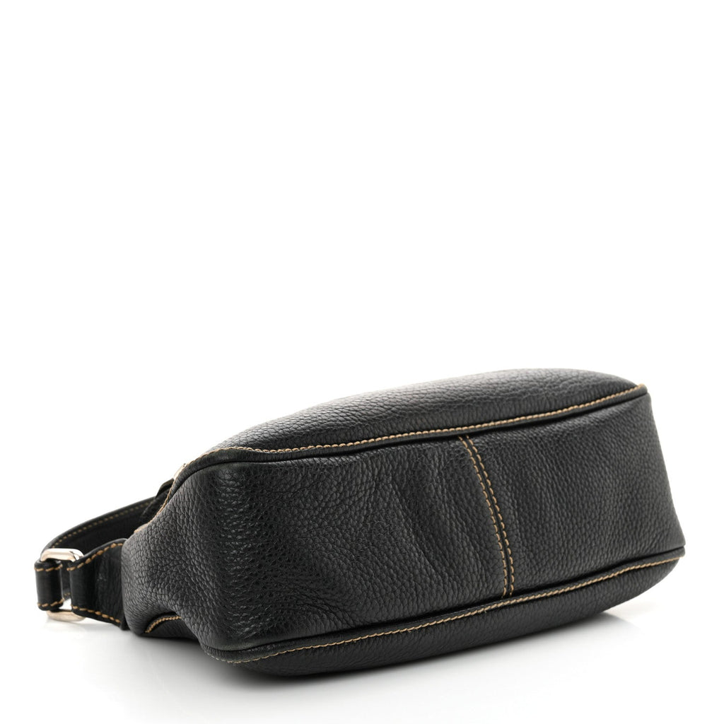 Grained Calfskin Tassel Shoulder Bag Black