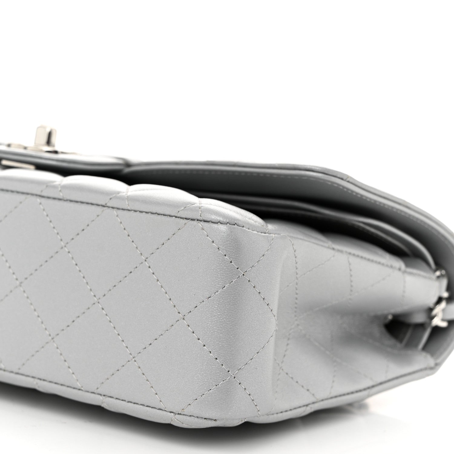 Iridescent Lambskin Quilted Medium Double Flap Grey