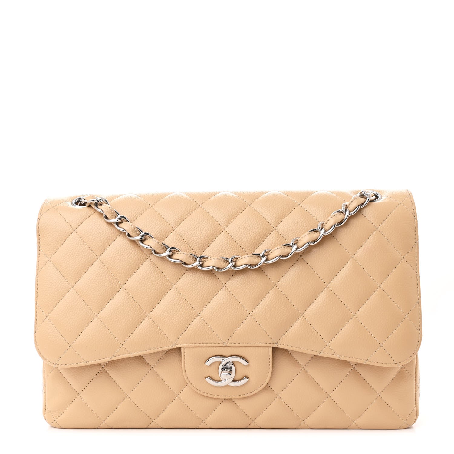 Caviar Quilted Jumbo Double Flap Beige Clair