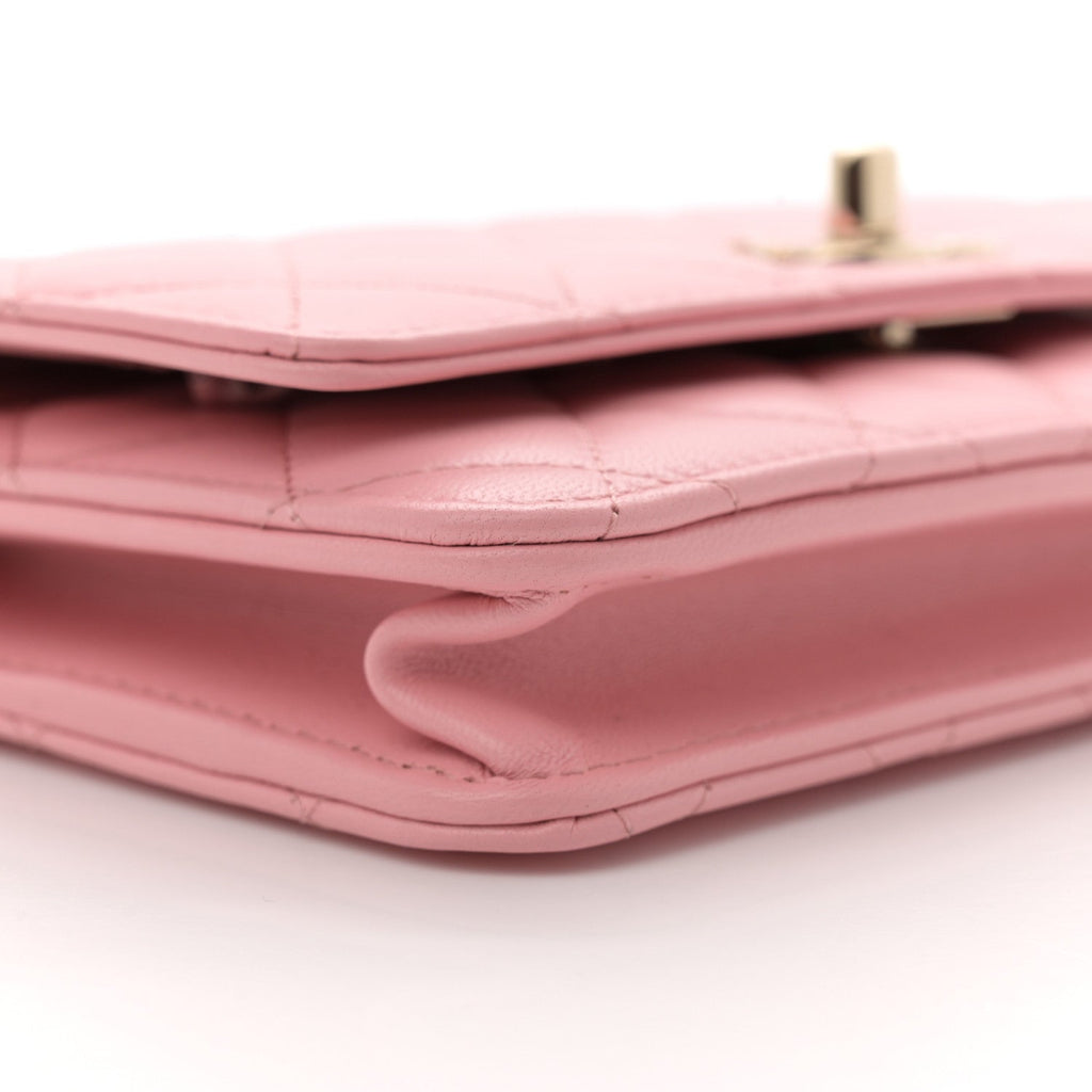 Lambskin Quilted Trendy CC Wallet On Chain WOC Pink