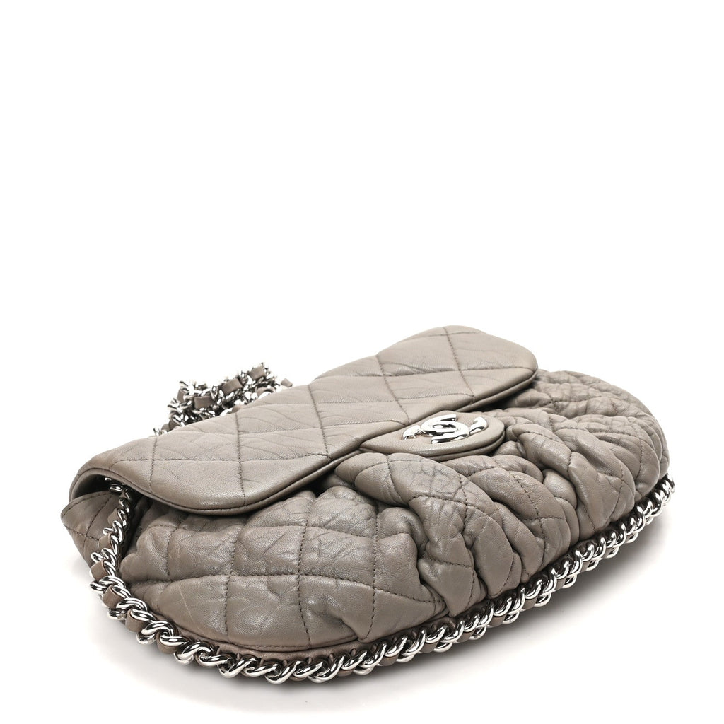 Washed Lambskin Quilted Medium Chain Around Messenger Taupe