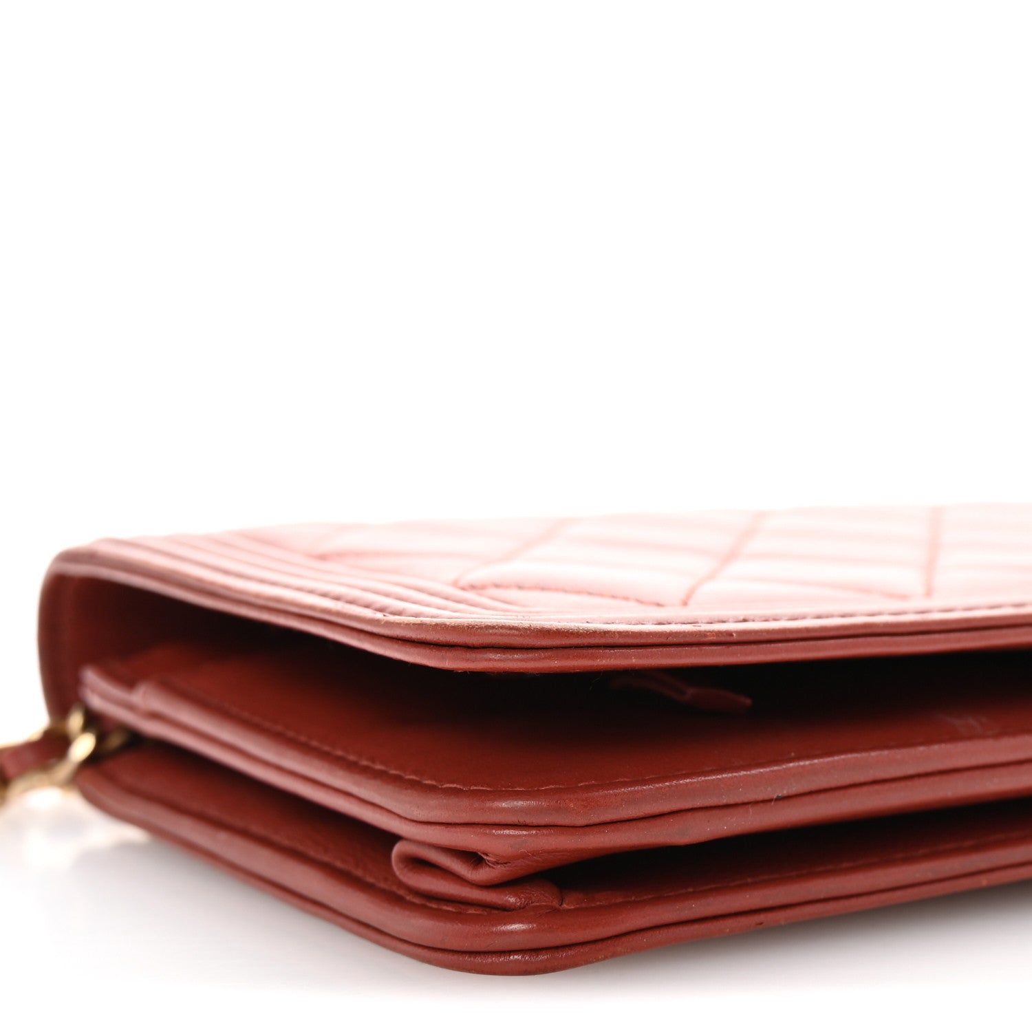 Calfskin Quilted Boy Wallet On Chain WOC Red
