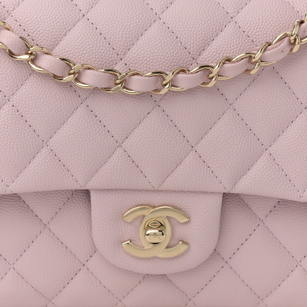 Caviar Quilted Medium Double Flap Light Pink