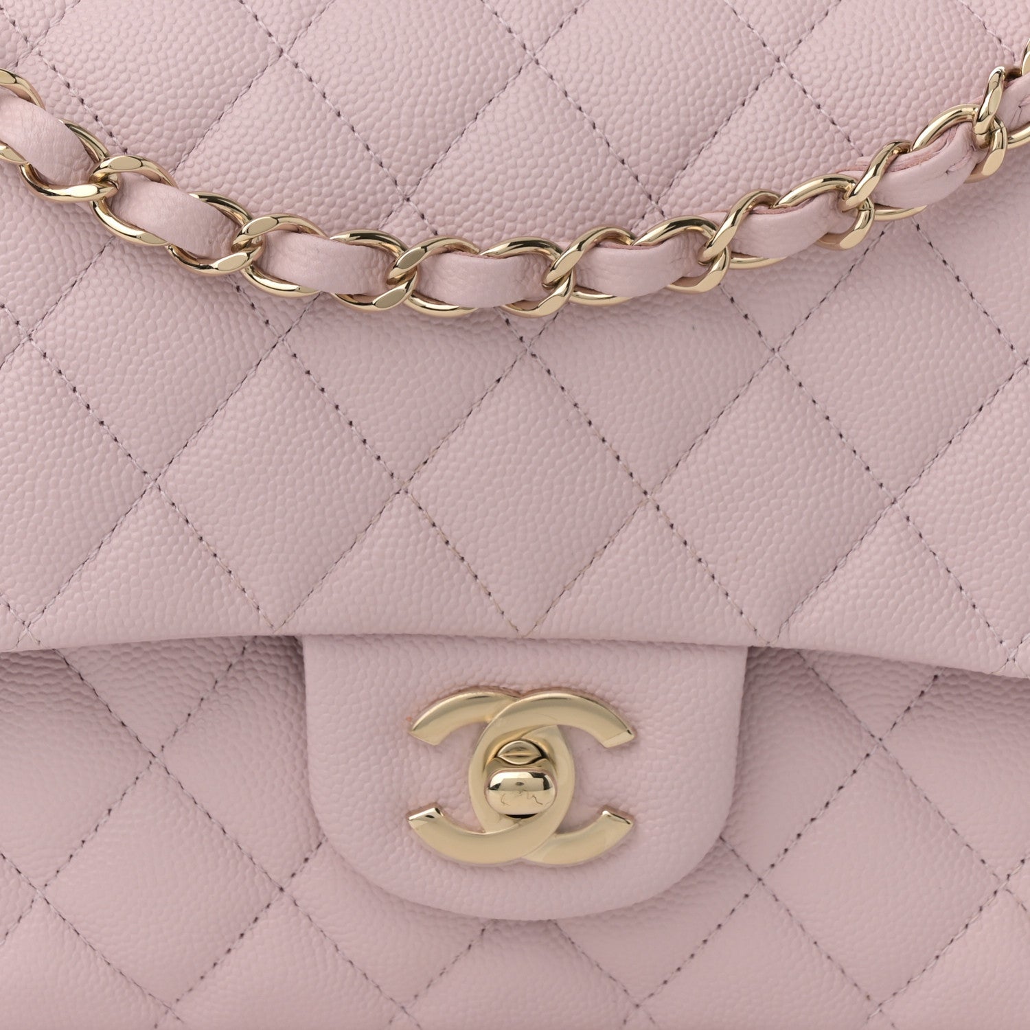 Caviar Quilted Medium Double Flap Light Pink