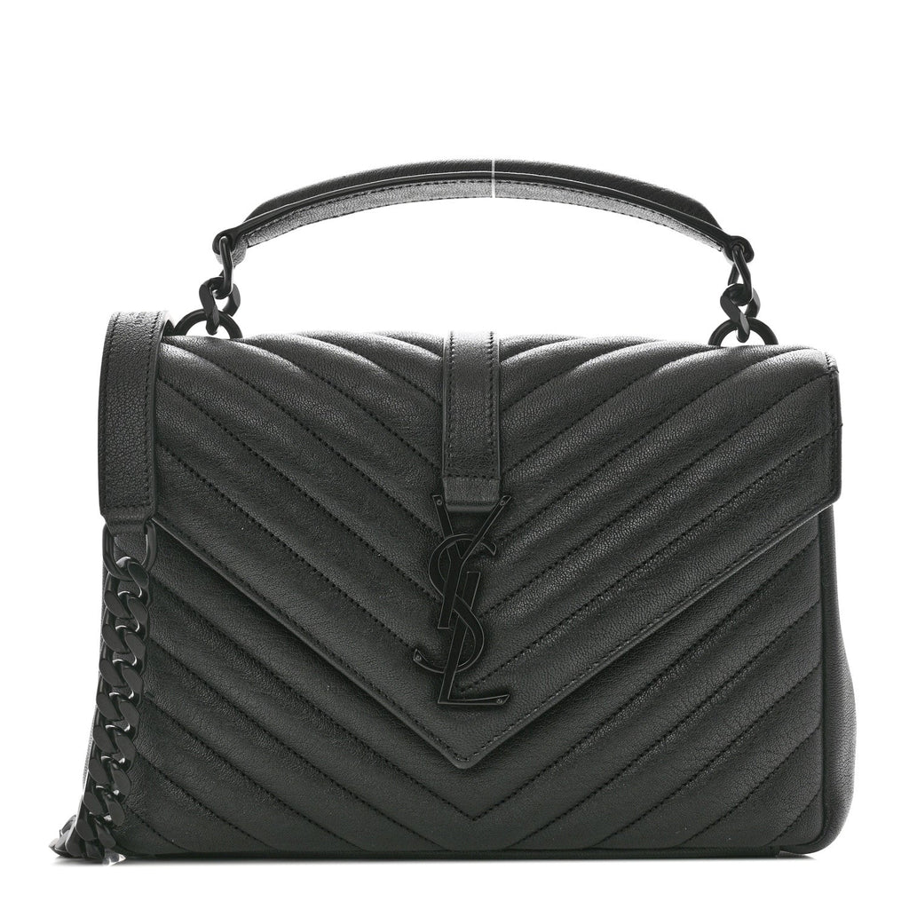 Sheepskin Matelasse Chevron Monogram Monochrome Medium College Bag Black
