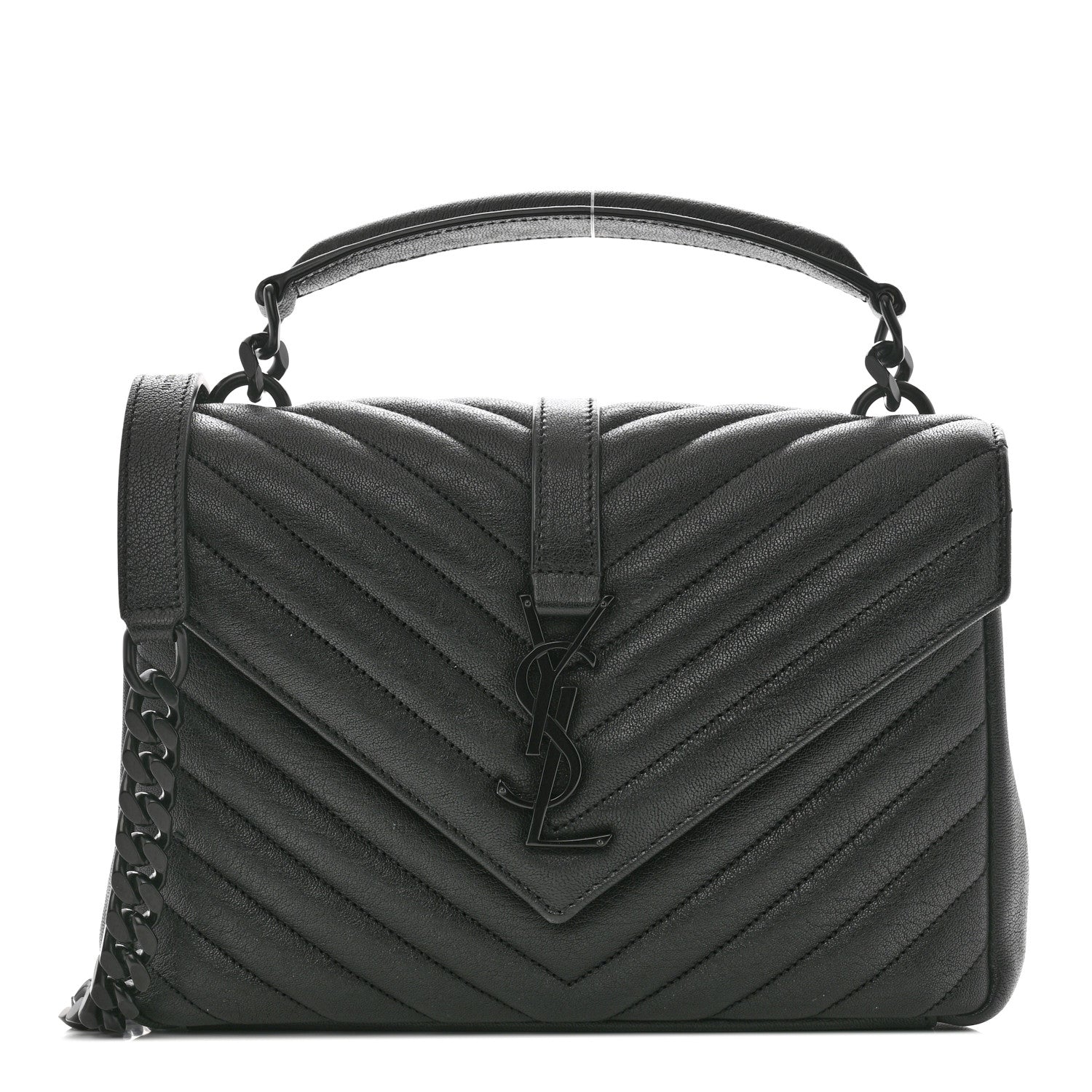 Sheepskin Matelasse Chevron Monogram Monochrome Medium College Bag Black