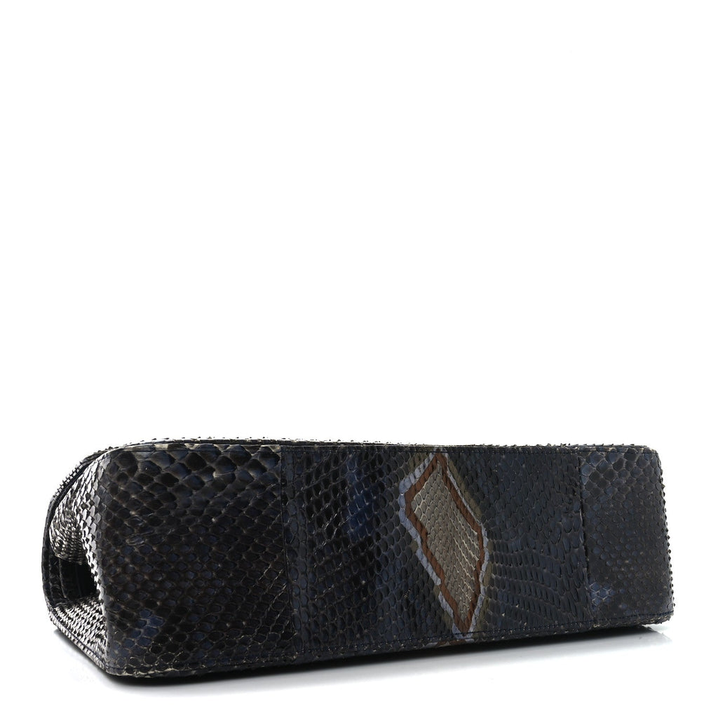 Metallic Snakeskin Jumbo Double Flap Blue