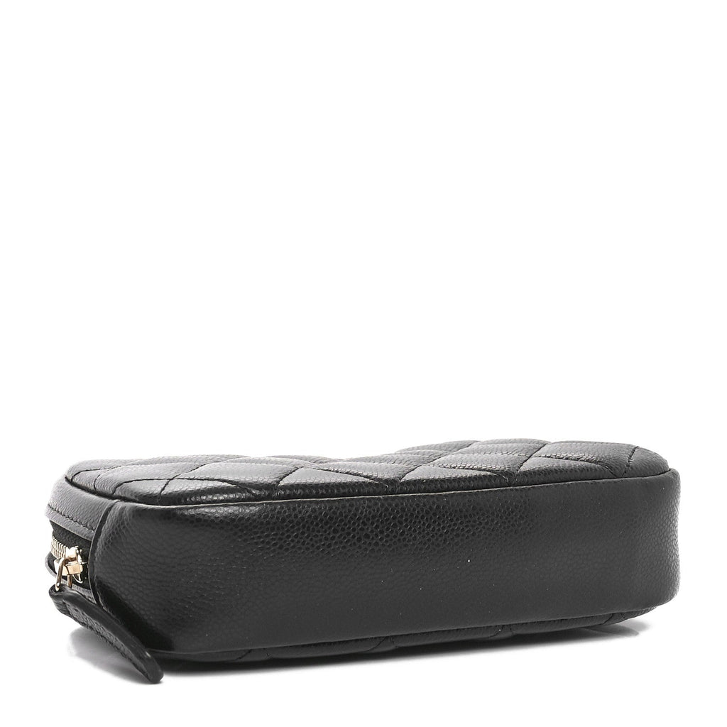Caviar Quilted Small Curvy Pouch Cosmetic Case Black