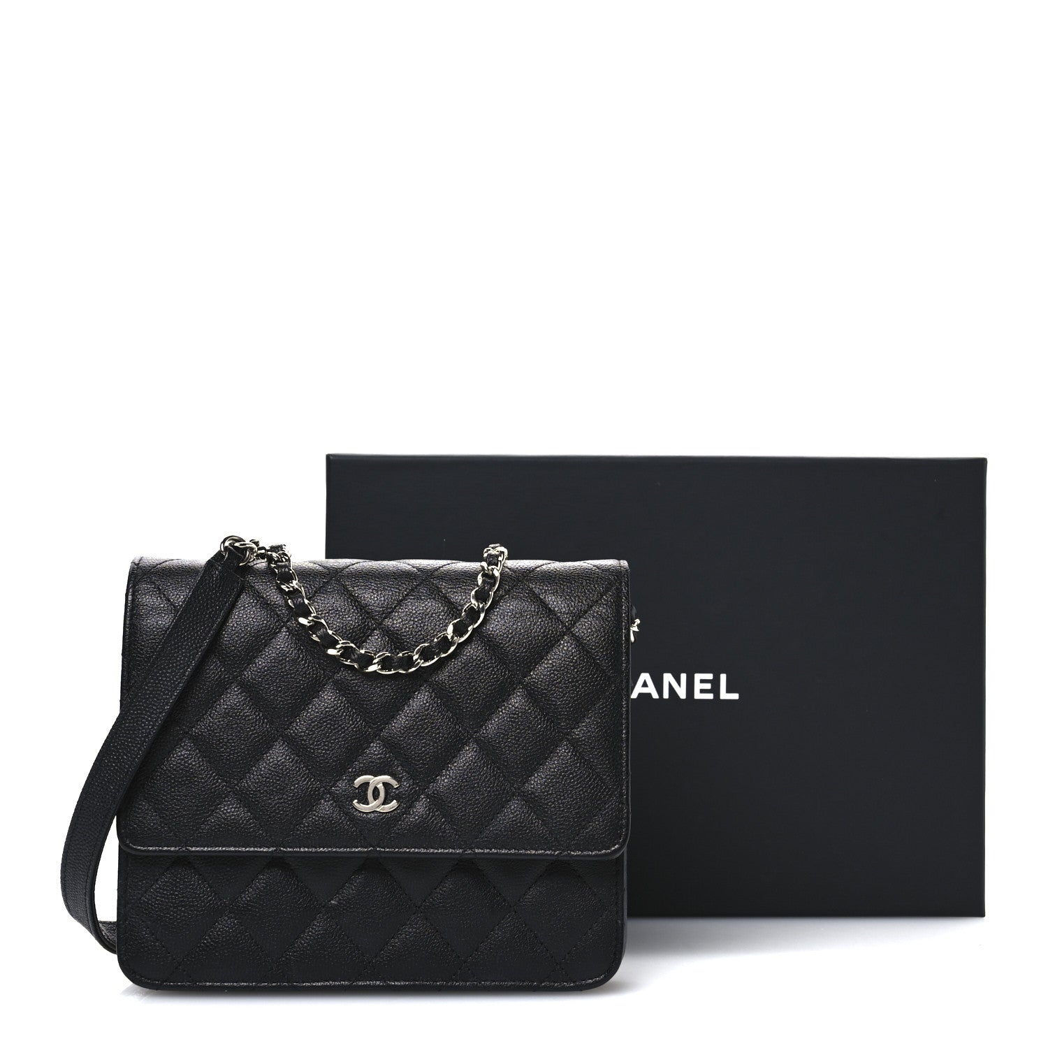 Caviar Quilted Square Wallet On Chain WOC Black