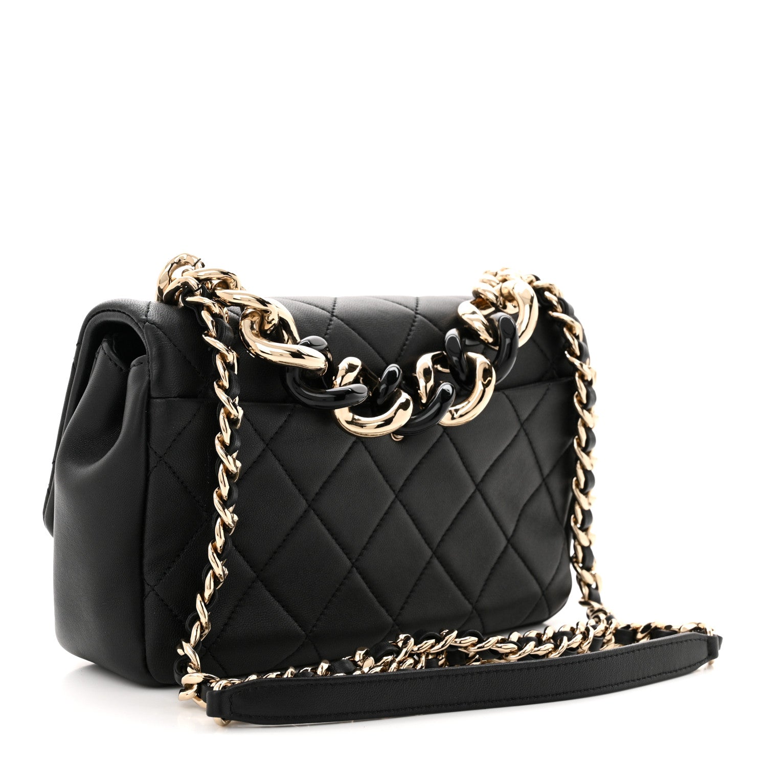 Lambskin Quilted Resin Bi-Color Chain Flap Bag Black