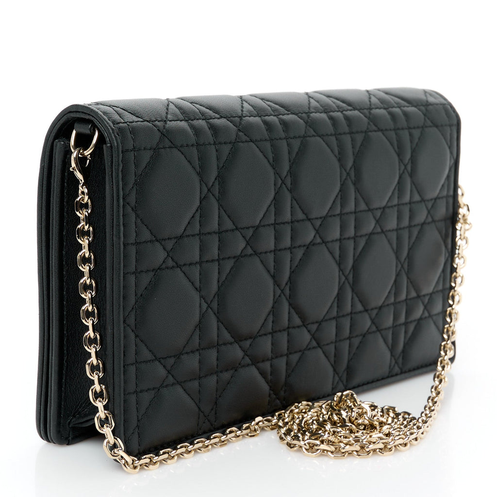 Lambskin Cannage Lady Dior Chain Wallet Black