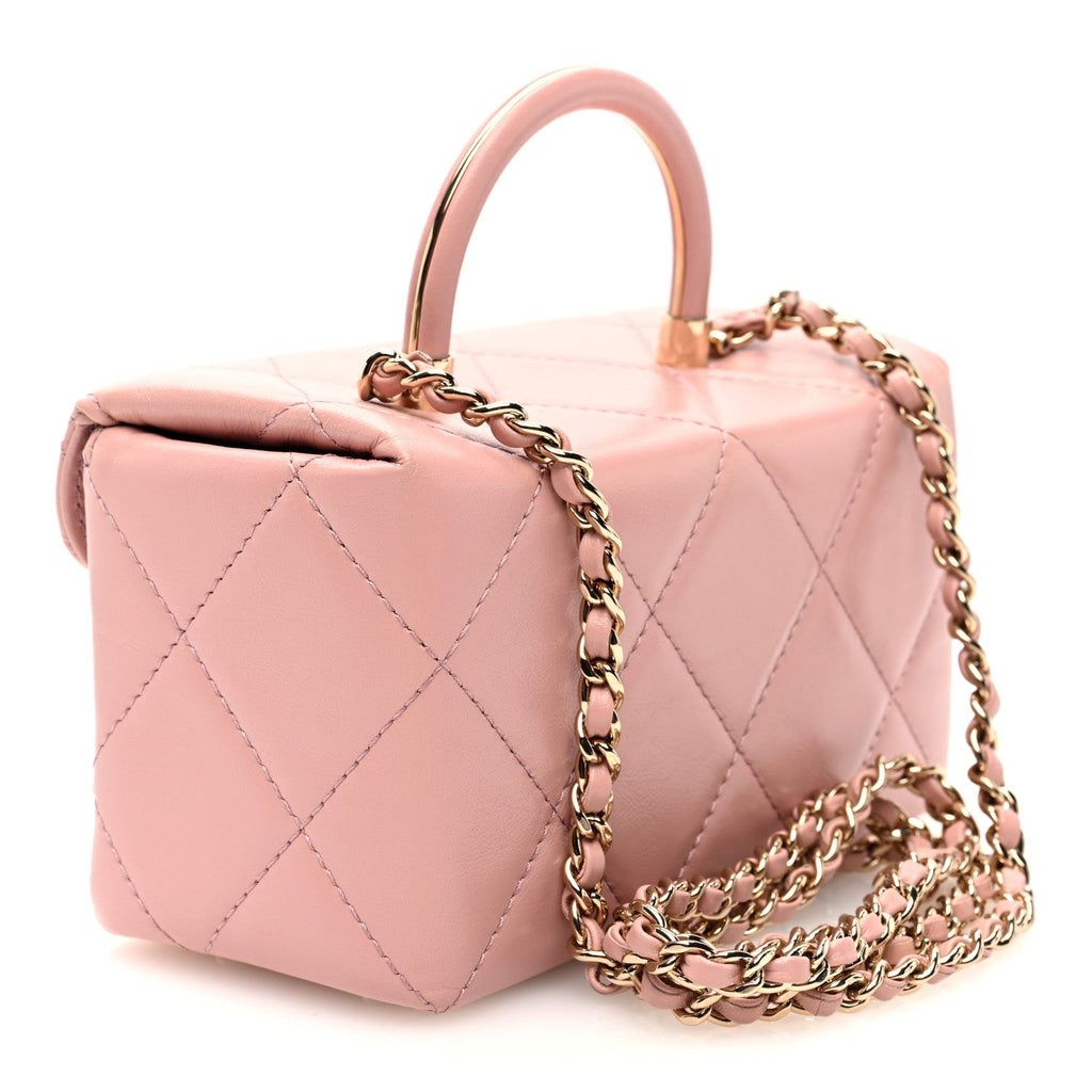 Shiny Calfskin Quilted CC Handle Vanity Flap Bag Pink
