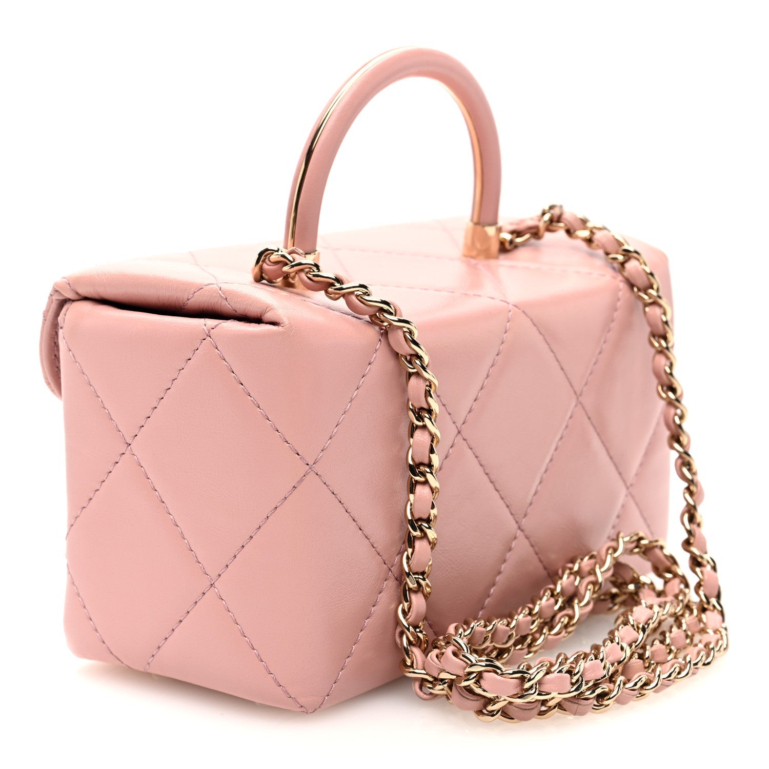 Shiny Calfskin Quilted CC Handle Vanity Flap Bag Pink