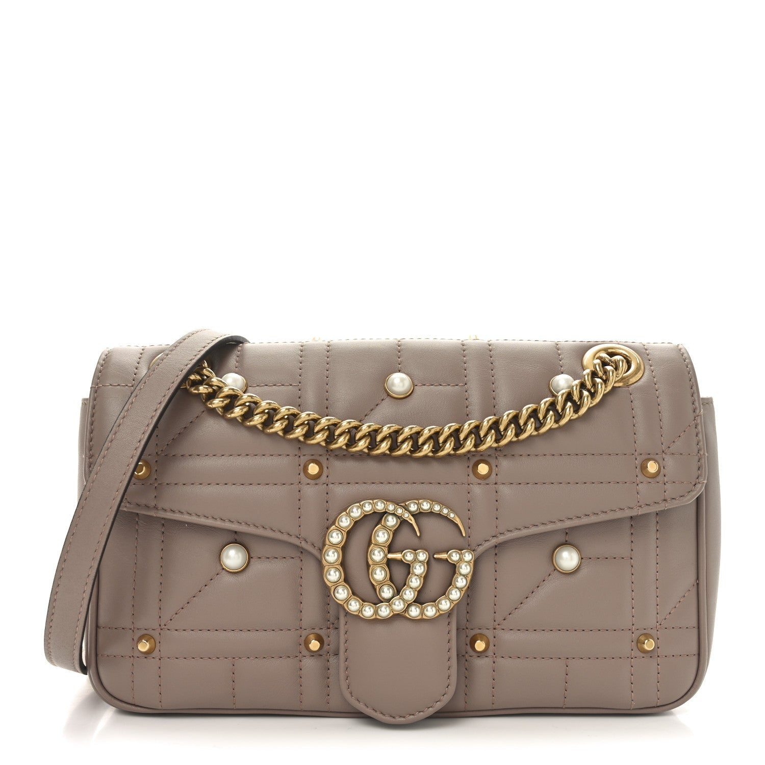 Calfskin Matelasse Studded Small Pearly GG Marmont Shoulder Bag Porcelain Rose