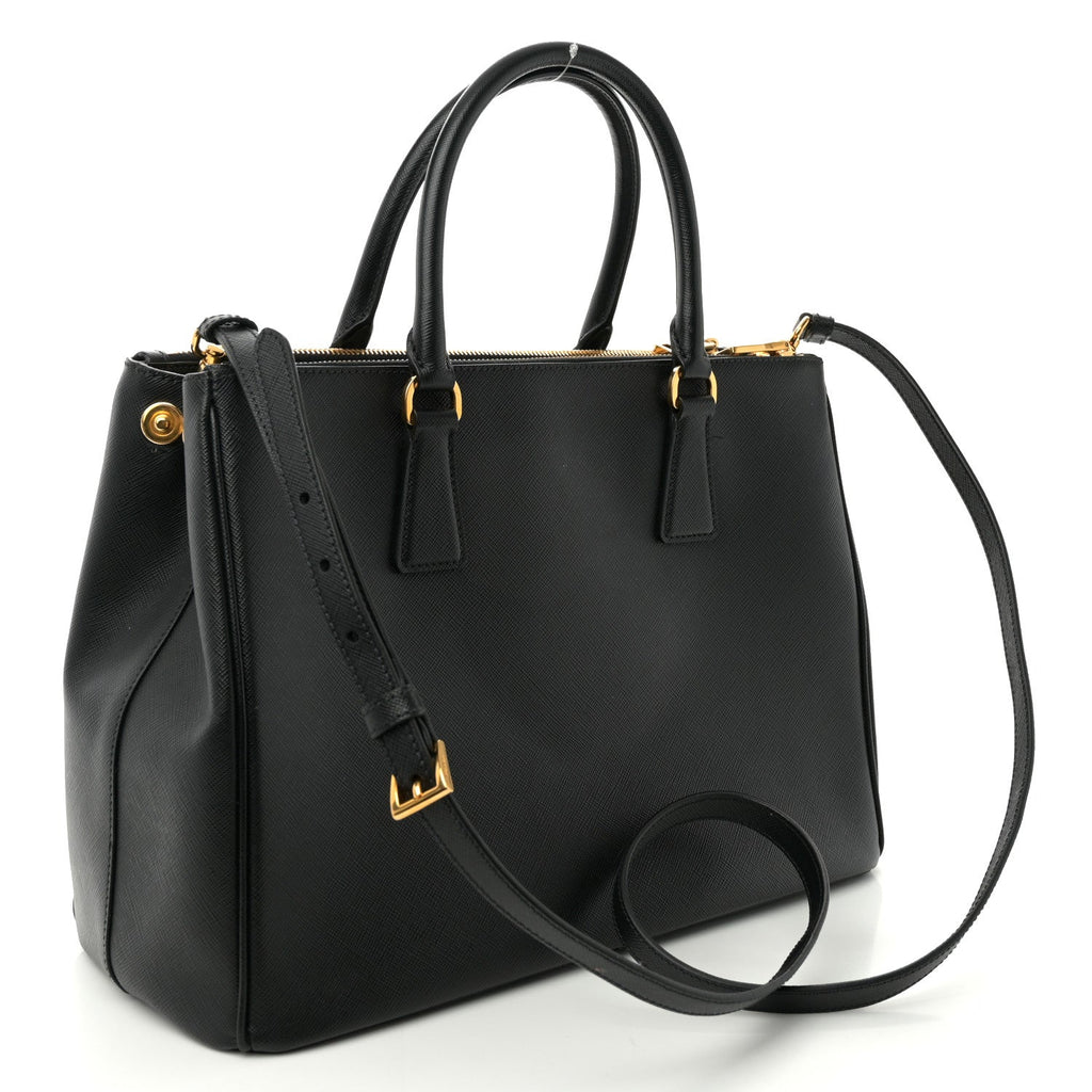 Saffiano Lux Medium Galleria Double Zip Tote Black