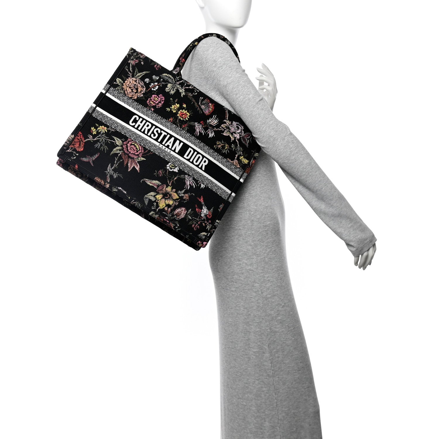 Canvas Jardin Botanique Embroidered Large Book Tote Black Multicolor