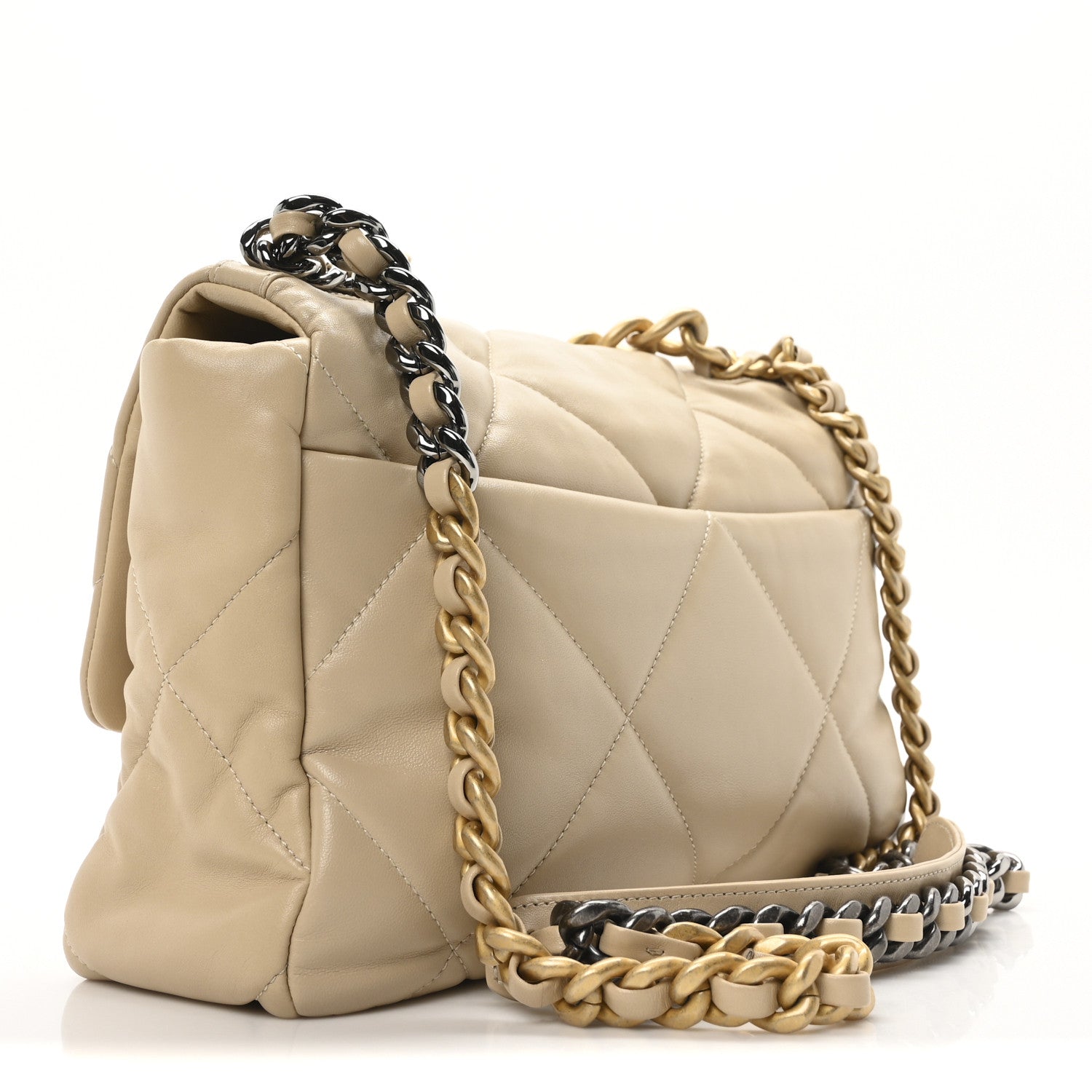 Lambskin Quilted Large Chanel 19 Flap Beige