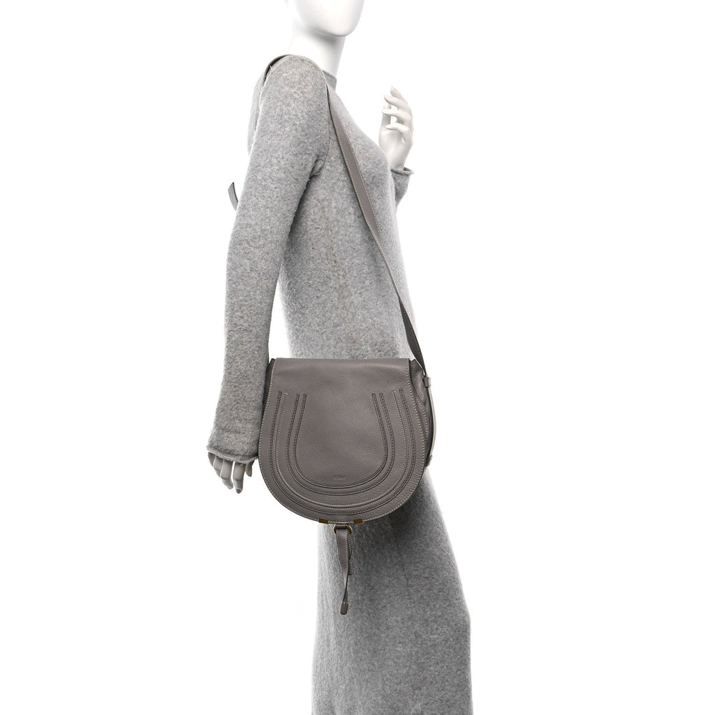 Grained Calfskin Medium Marcie Saddle Bag Cashmere Grey