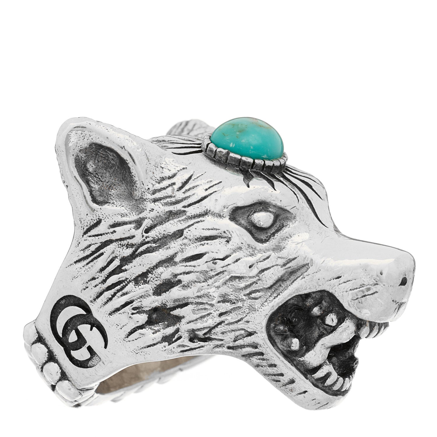 Sterling Silver Turquoise Anger Forest Wolf Head Ring 58 8.5