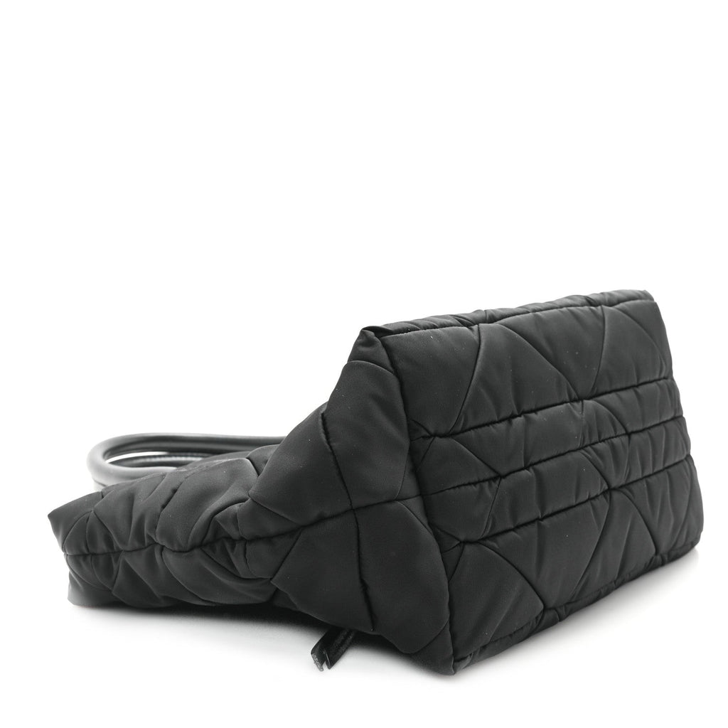 Re-Nylon Nappa Triangle Quilted Padded Small Double Handled Zip Tote Black