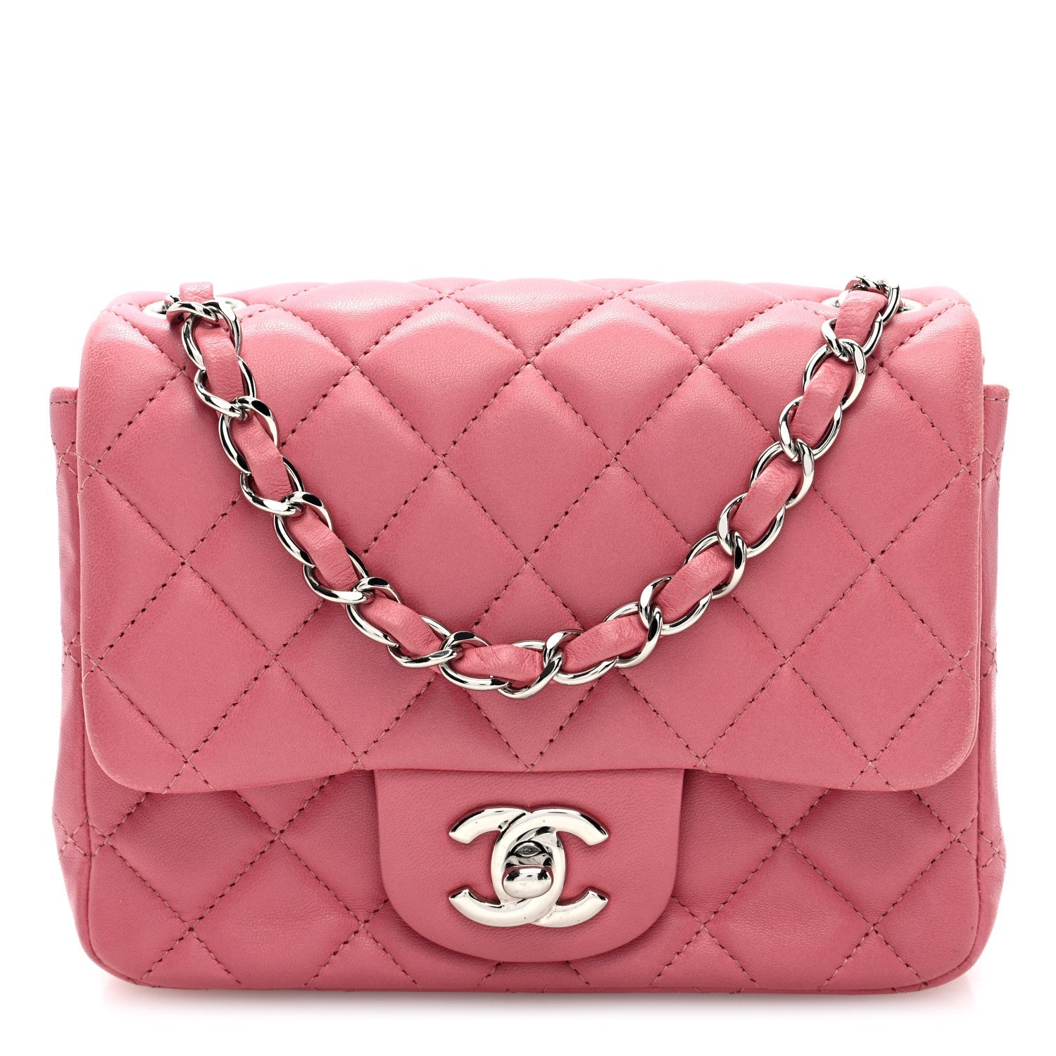Lambskin Quilted Mini Square Flap Pink