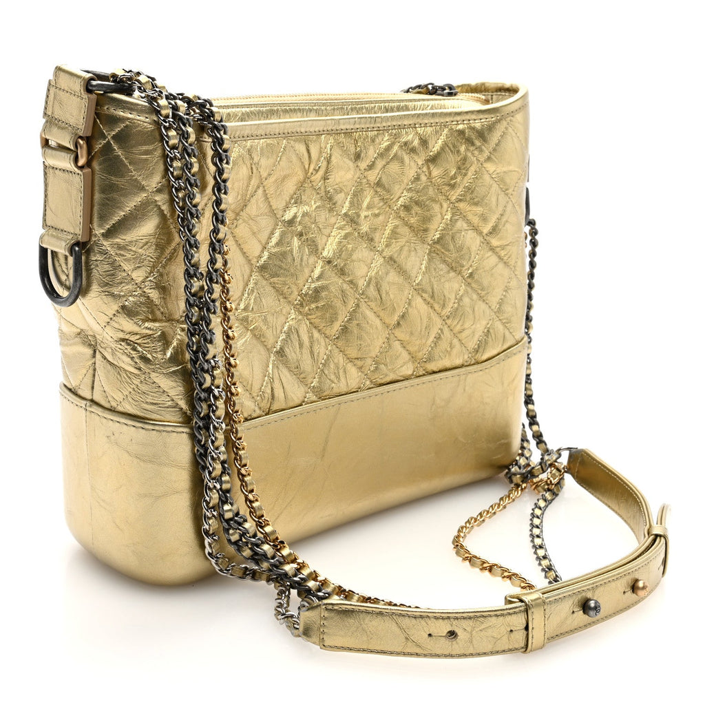 Metallic Aged Calfskin Quilted Medium Gabrielle Gold