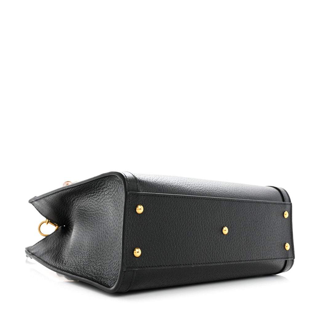 Textured Dollar Calfskin Web Small Diana Tote Bag Black Dusty Grey