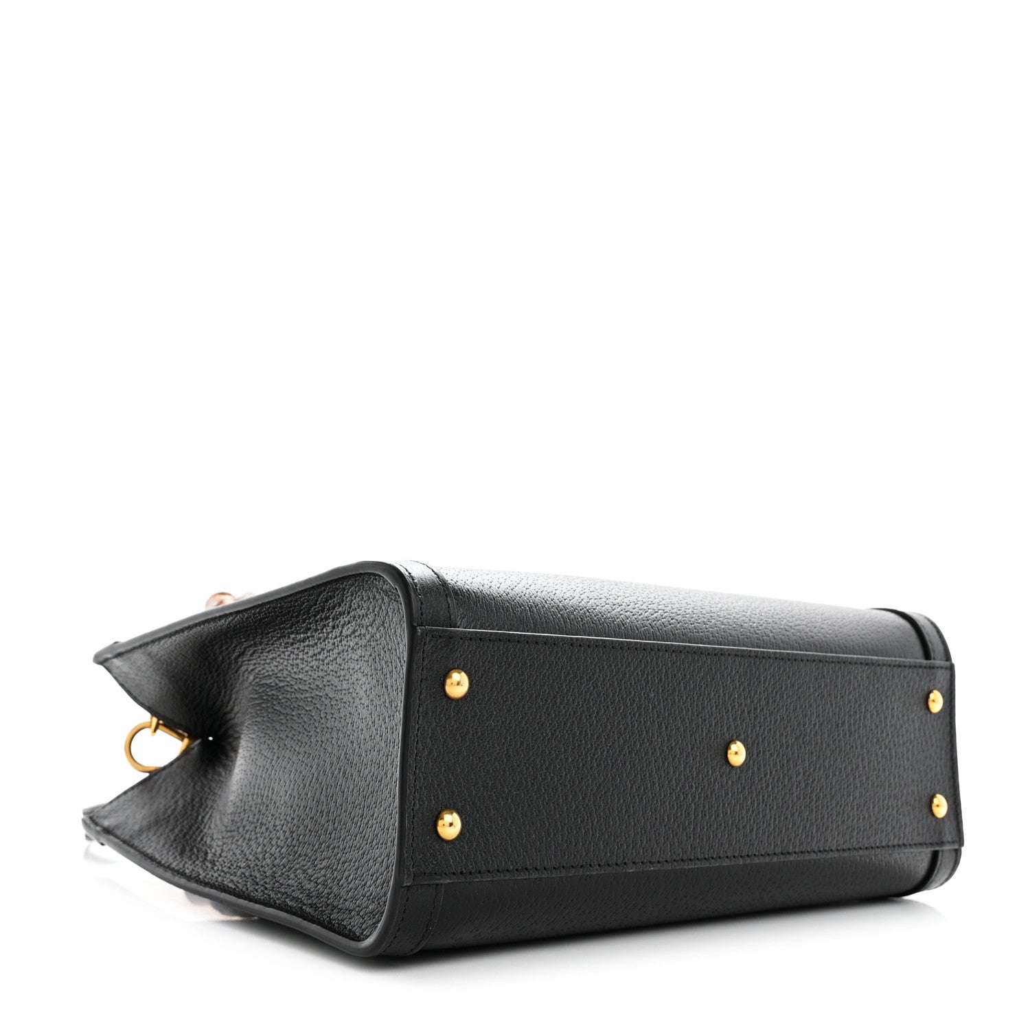 Textured Dollar Calfskin Web Small Diana Tote Bag Black Dusty Grey