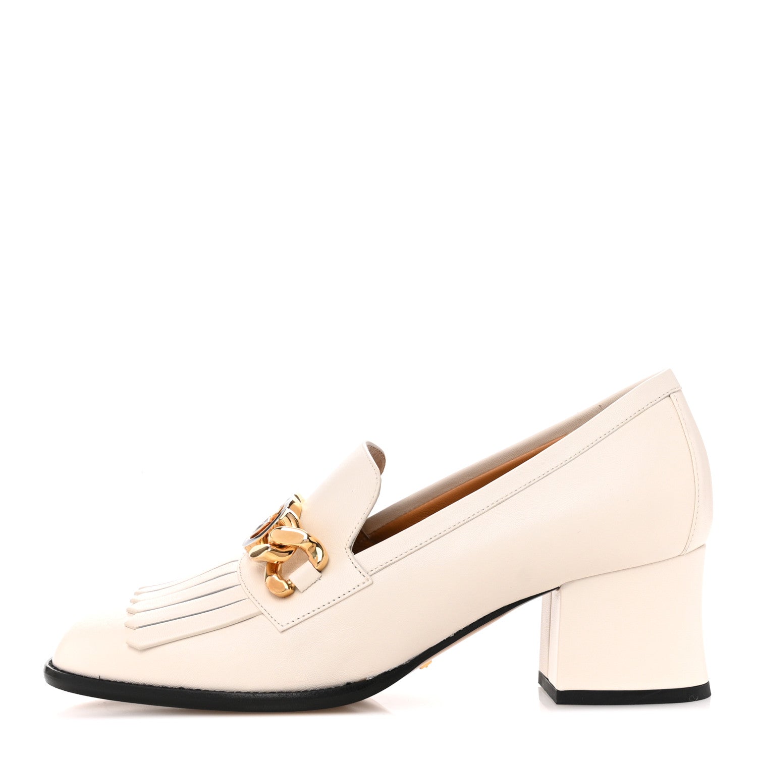 Malaga Kid Interlocking G Fringe 55mm Loafer Pumps 39 Mystic White