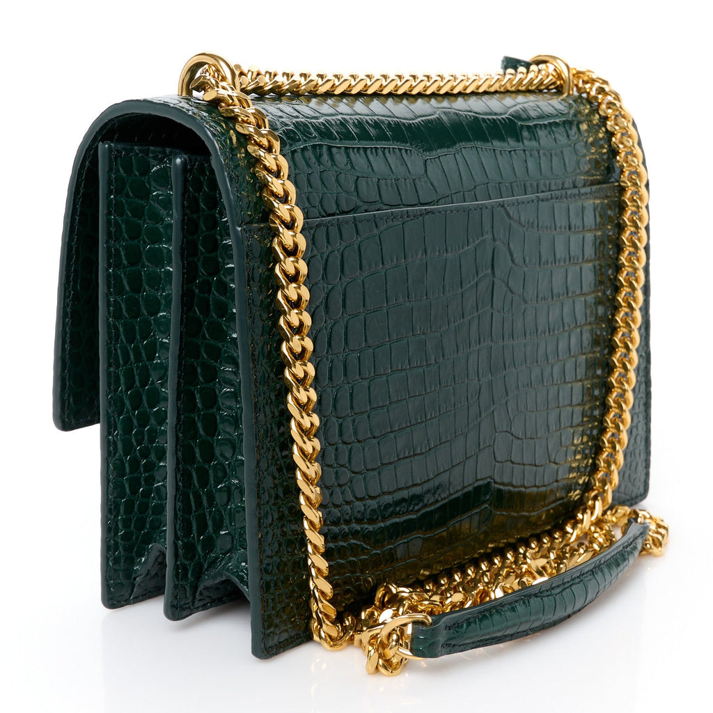 Calfskin Crocodile Embossed Medium Monogram Sunset Dark Green
