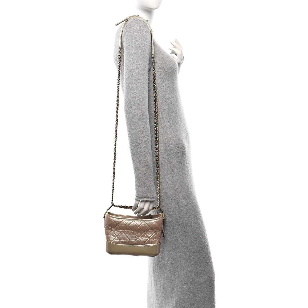 Iridescent Aged Calfskin Quilted Small Gabrielle Hobo Light Pink