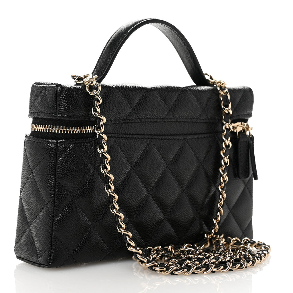 Caviar Quilted Top Handle Slim Vanity With Chain Black