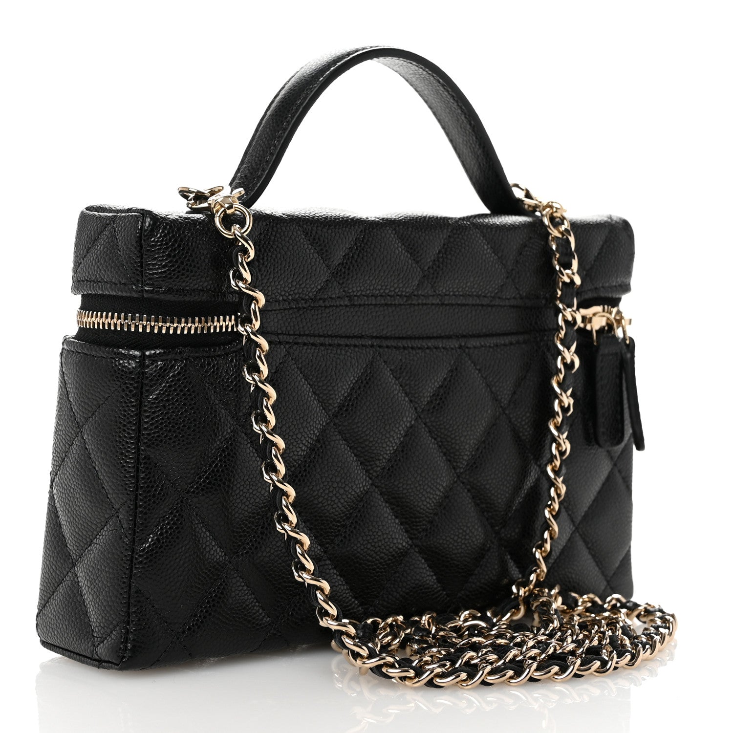 Caviar Quilted Top Handle Slim Vanity With Chain Black