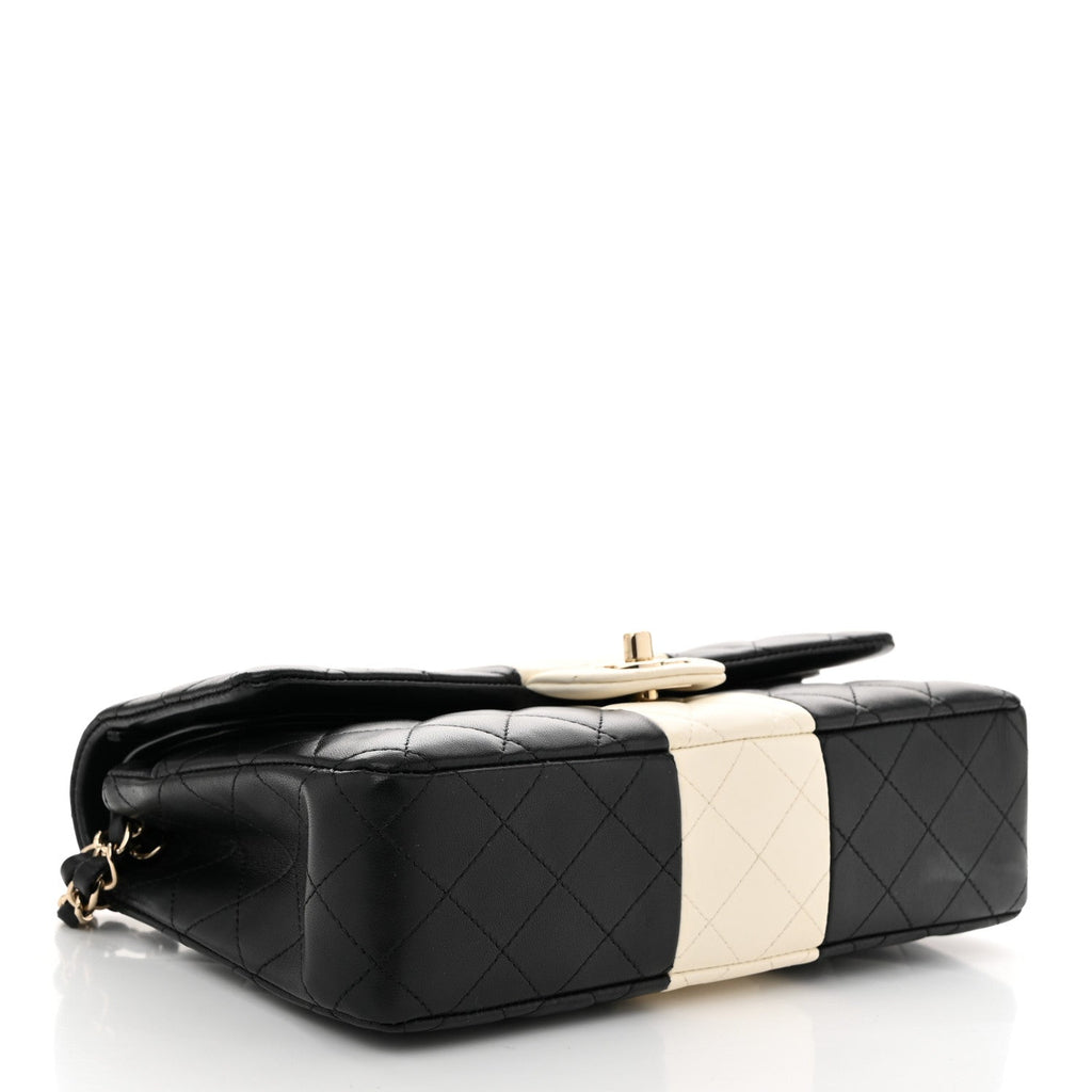 Lambskin Quilted Medium Double Flap Black White