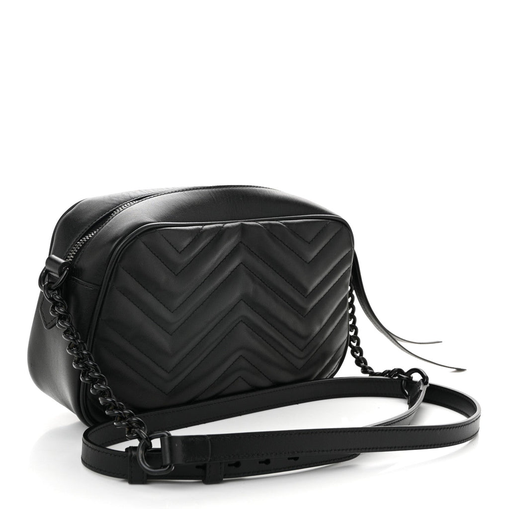 Calfskin Matelasse Monochrome Small GG Marmont Chain Shoulder Bag Black