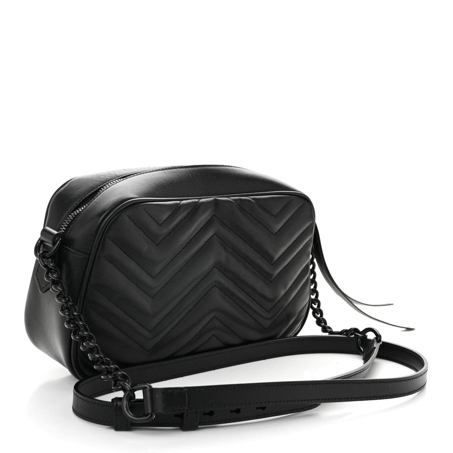 Calfskin Matelasse Monochrome Small GG Marmont Chain Shoulder Bag Black
